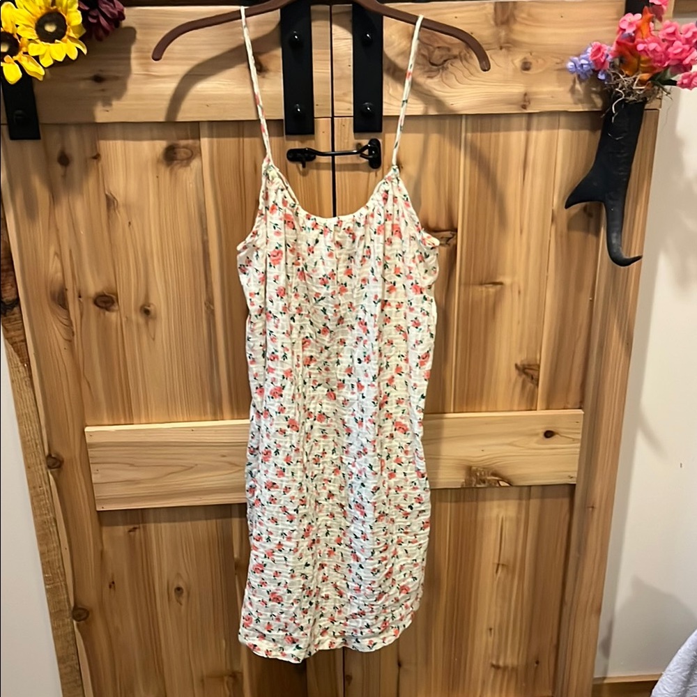 Old Navy Cream Mini Sundress with Coral Floral Print